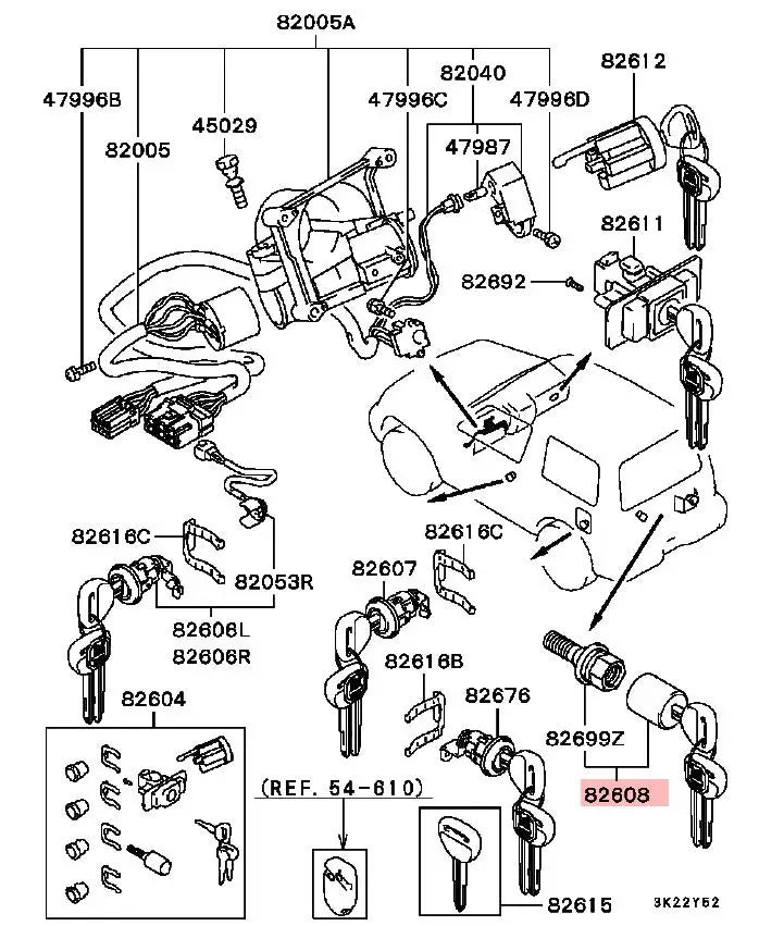 PAJERO2 V20V30V40 CYLINDER,SPARE TIRE LOCK MR259096 MR259098