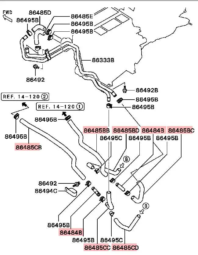 PAJERO3 V70W HOSE,REAR HEATER PIPING MR500786 MR500787 MR500788 MR500789 MN138400 MR360774