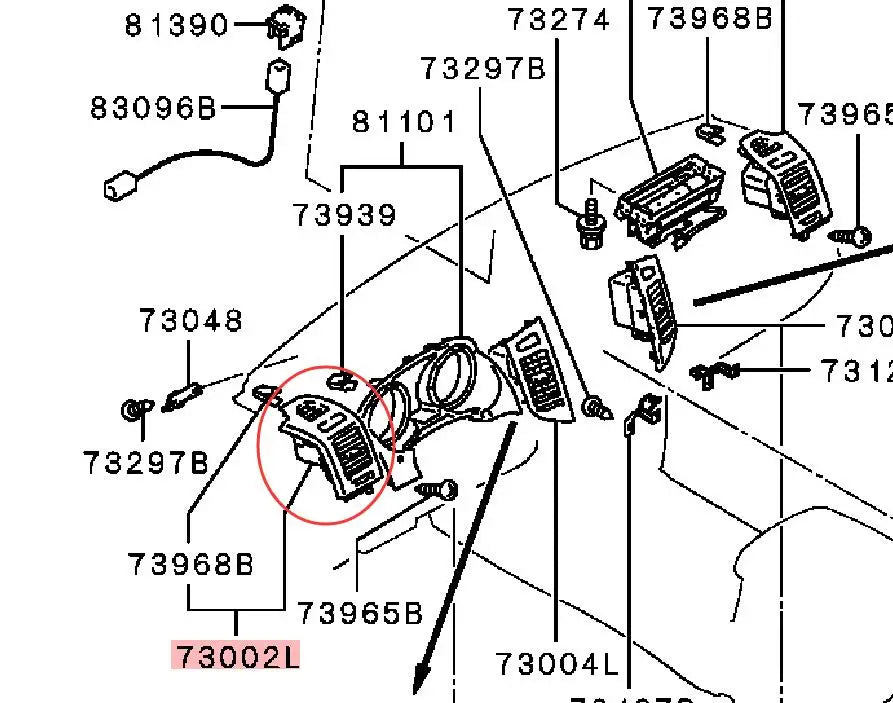 PAJERO V93V97V87 AIR OUTLET,INSTRUMENT PANEL SIDE,LH LEFT 8030A059XA MY2008-2014