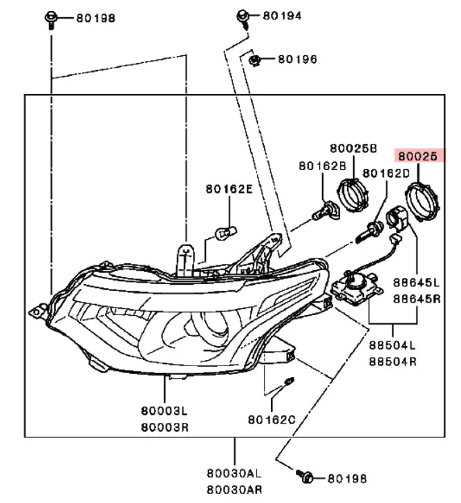 Outlander(2010-2015) LANCER EVOX COVER,HEADLAMP BULB SOCKET FOR HEADLAMP STAMP(MOBIS) 8301C502 USED