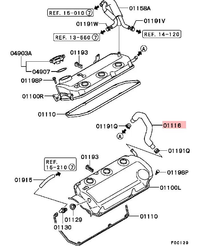 PAJERO V23V33V43V45V73V77V75V65V63 PAJEROSPORT K86K96 HOSE,ROCKER COVER BREATHER CROSS-OVER MD336762