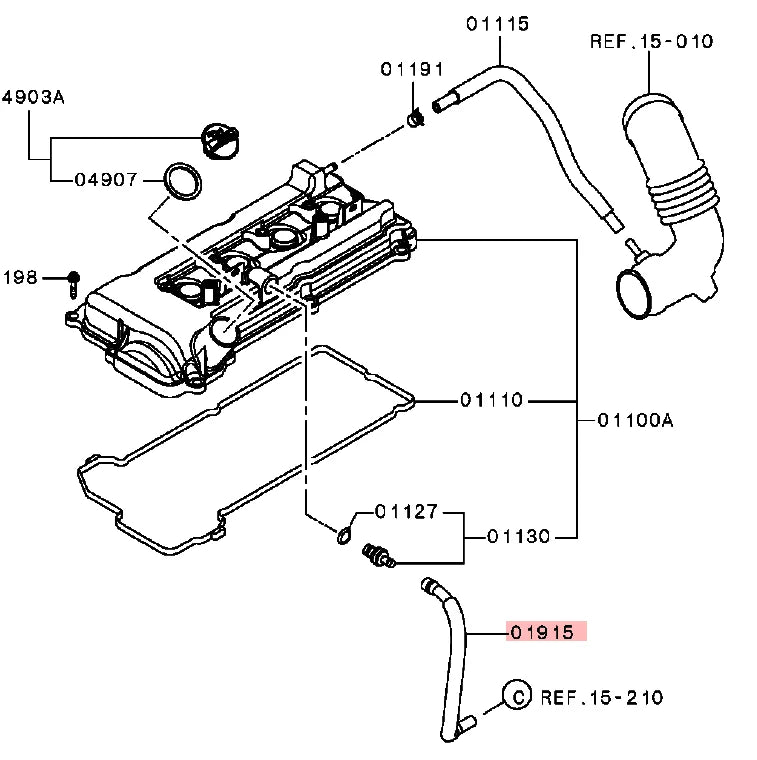 ASX GA1W LANCER CY2A 4A92 1.6 HOSE,ROCKER COVER PCV MN195843