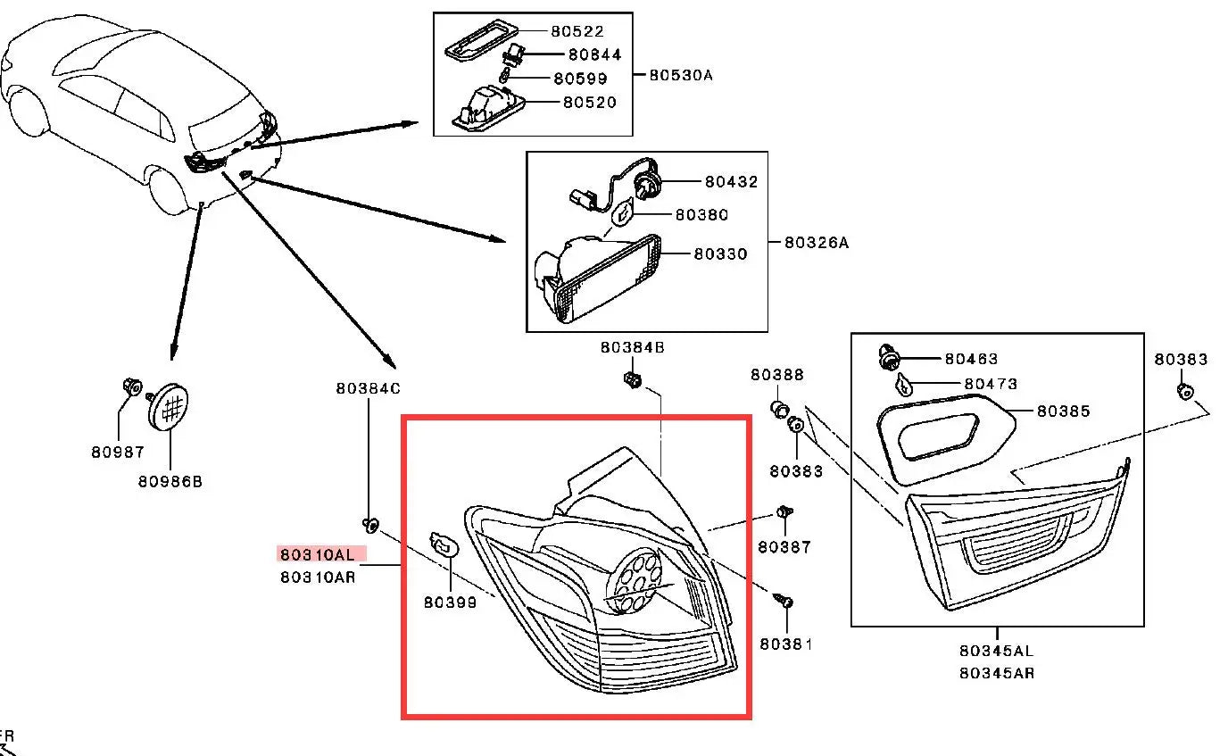 OUTLANDER SPORT ASX LAMP ASSY,COMBINATION,RR LH GA0W 2010-2019 STANLEY