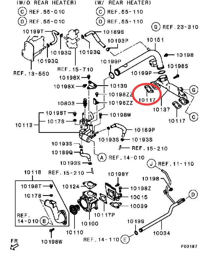 PAJERO V83V85V87V93V95V97 SPORT K96W KH9W GASKET,CYLINDER HEAD WATER BY-PASS PIPE, 1305A176