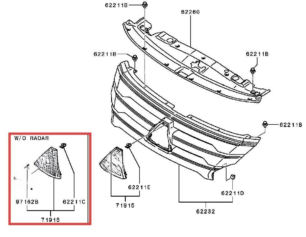 Pajero Sport MY2019-2023 KS0W HOLDER,FRONT CTR MARK (WITHOUT FCM)7450B325 GENUINE