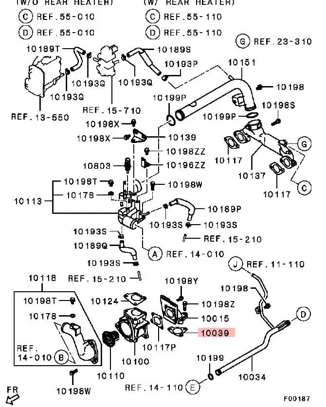 PAJERO V80V90V70V60 6G70ENGINE GASKET,WATER PUMP BY-PASS INLET FITTING MD359097