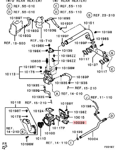PAJERO V80V90V70V60 6G70ENGINE GASKET,WATER PUMP BY-PASS INLET FITTING MD359097