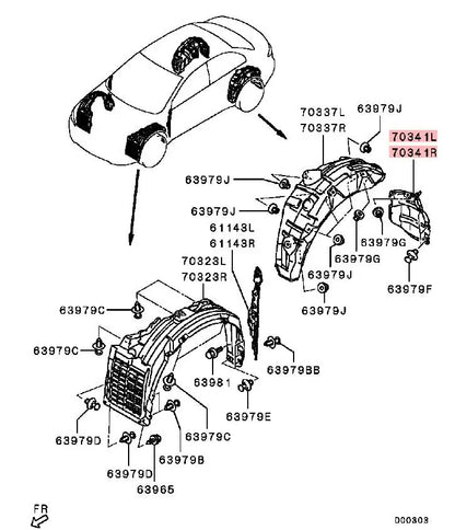 LANCER X CY0A SHIELD,REAR WHEELHOUSE SPLASH 5370A290 5370A289
