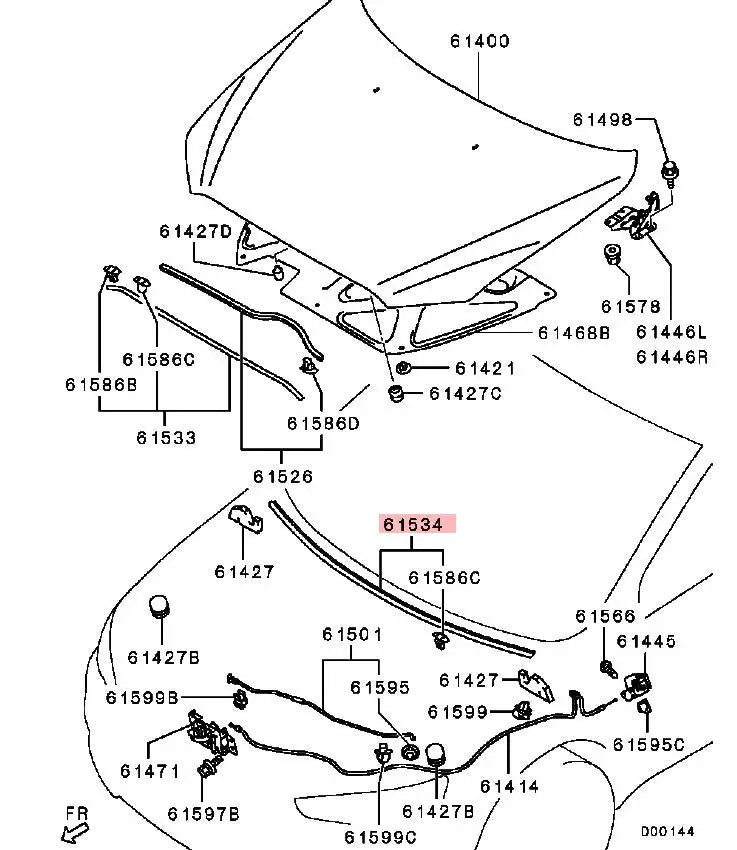 LANCER CY0A CX0A EVOX CZ4A WEATHERSTRIP,HOOD,REAR 5902A020