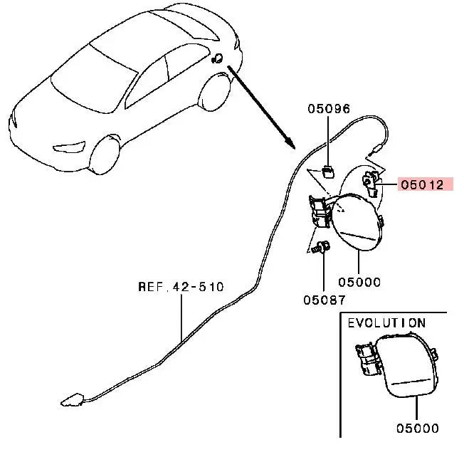 LANCER CY0A ASX ECLIPSECROSS GRANDIS HOOK,FUEL FILLER LID MN105404