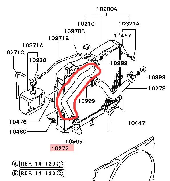 PAJERO2 V45 V25 6G74 HOSE,RADIATOR,LOWER MB890985