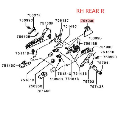 LANCERX CY0A COVER,FRONT SEAT ANCHOR RH REAR-R 6977A183YA BEIGE
