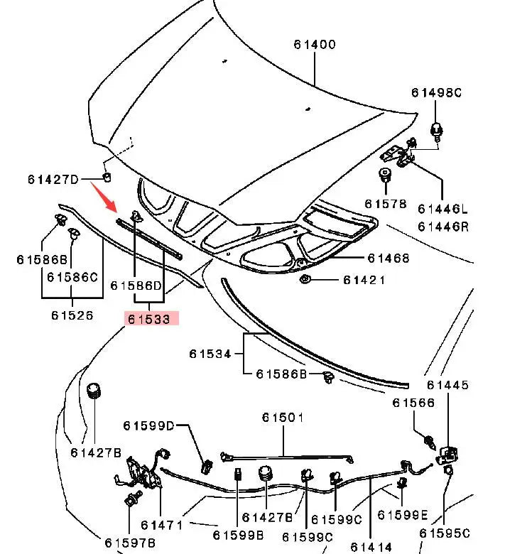 OUTLANDER2 2010-2012 CW0W WEATHERSTRIP,HOOD front cover sealing strip  5902A052  GENUINE