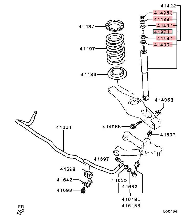 PAJERO3 4 V70V60V80V90W BUSHING,WASHER,NUT,COLLARREAR SHOCK ABSORBER MR418160 MR418161 MR418162 MS440002