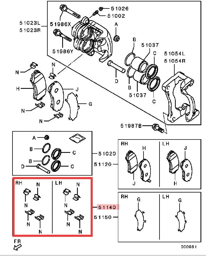 PAJERO V93V87V63V75V73 GRANDIS NA4W CLIP SET,FRONT BRAKE 4605A057