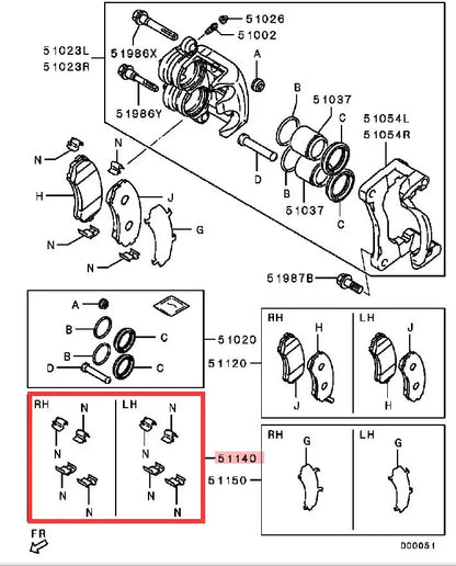 PAJERO V93V87V63V75V73 GRANDIS NA4W CLIP SET,FRONT BRAKE 4605A057