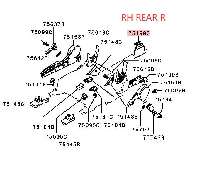 LANCERX CY0A COVER,FRONT SEAT ANCHOR RH REAR-R 6977A183XA BLACK