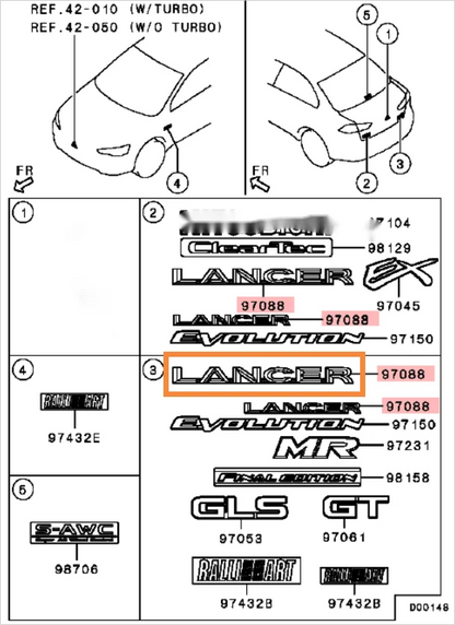 LANCER CY0 CX0 LANCER MARK LOGO 7415A112 7415A278