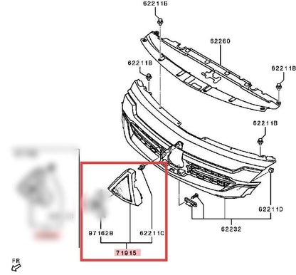 Pajero Sport MY2017-2018 KR0W HOLDER,FRONT CTR MARK （WITHOUT FCM）7450A990 GENUINE included chrome logo