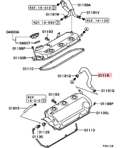 PAJERO V23V33V43V45V73V77V75V65V63 PAJEROSPORT K86K96 HOSE,ROCKER COVER BREATHER CROSS-OVER MD336762