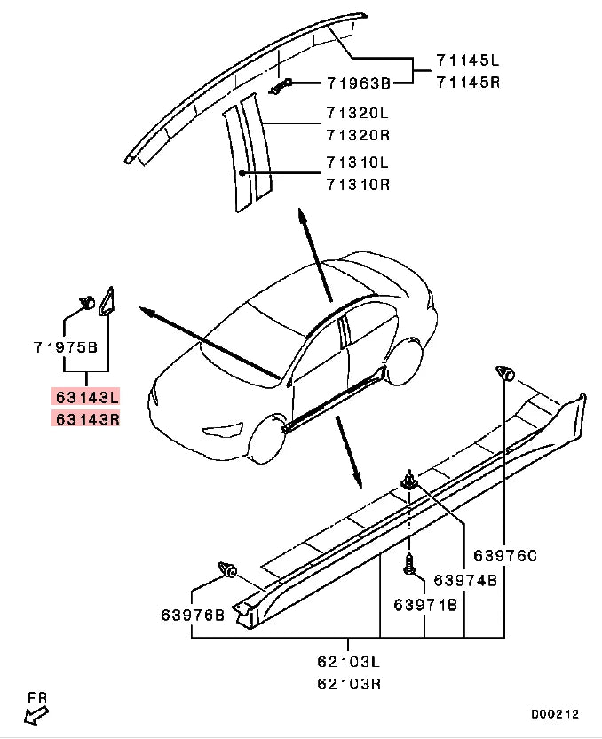 LANCER10 CY0A GARNISH,FRONT PILLAR 7405A055 7405A056