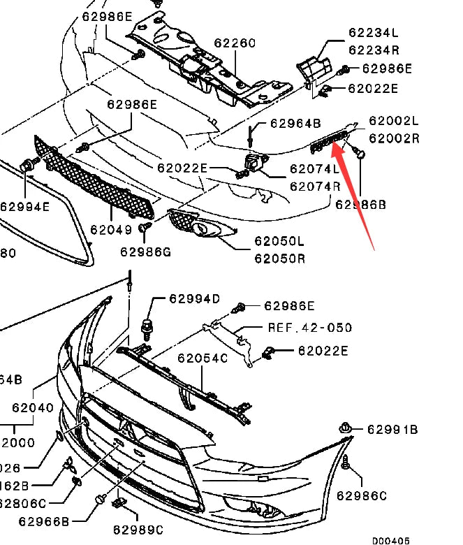 LANCER10 CY0A CX0A BRACKET,FRONT BUMPER SIDE side of front bumper plastic stent. 6400A404 6400A403 6400F550 6400F549