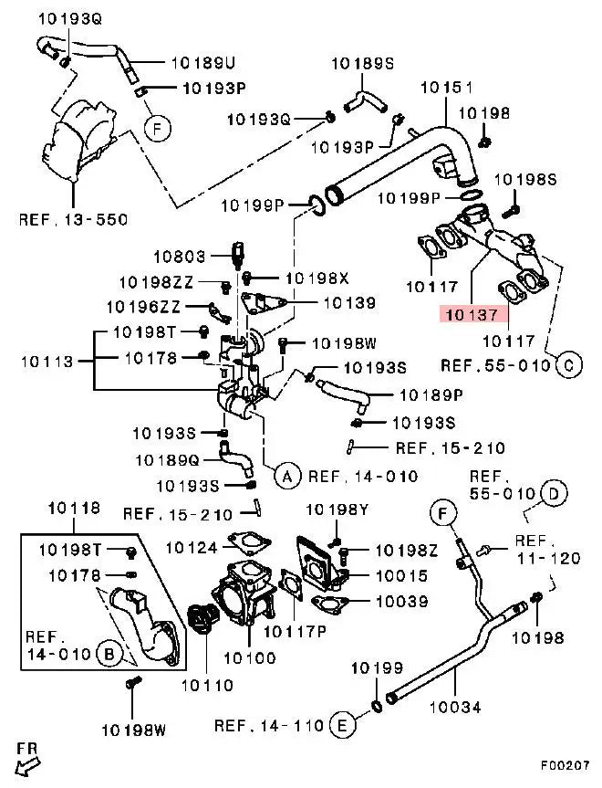 PAJERO V83V93 MT PIPE,CYLINDER HEAD WATER BY-PASS 1305A153