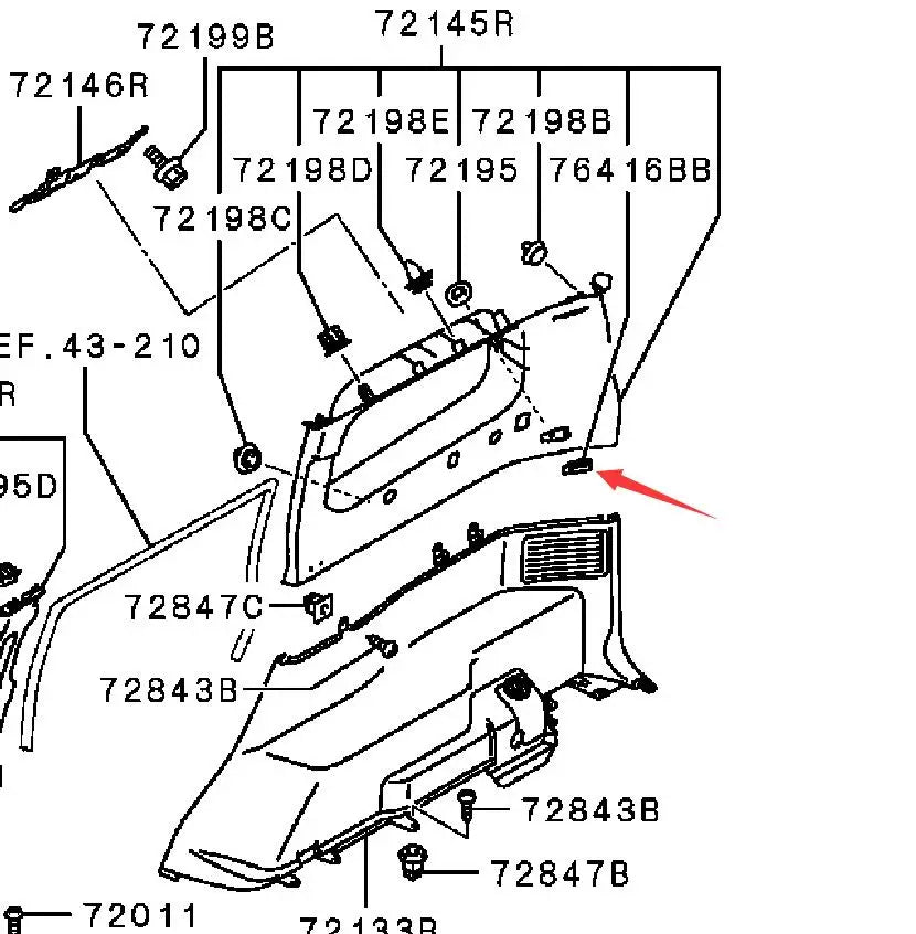 PAJERO V70WV60W CLIP,QTR TRIM high-centralized row seat belt buckle fixed clamp REDDISH GRAY