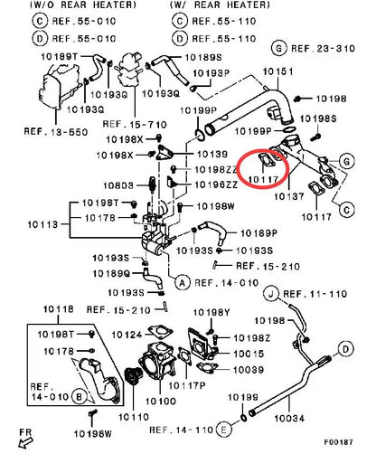 PAJERO V83V85V87V93V95V97 SPORT K96W KH9W GASKET,CYLINDER HEAD WATER BY-PASS PIPE, 1305A176