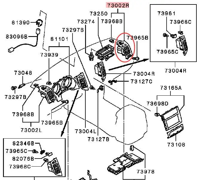 PAJERO V93V97V87 AIR OUTLET,INSTRUMENT PANEL SIDE,RH RIGHT 8030A060XA MY2008-2014