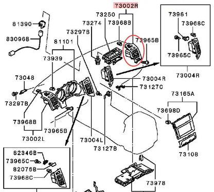 PAJERO V93V97V87 AIR OUTLET,INSTRUMENT PANEL SIDE,RH RIGHT 8030A060XA MY2008-2014