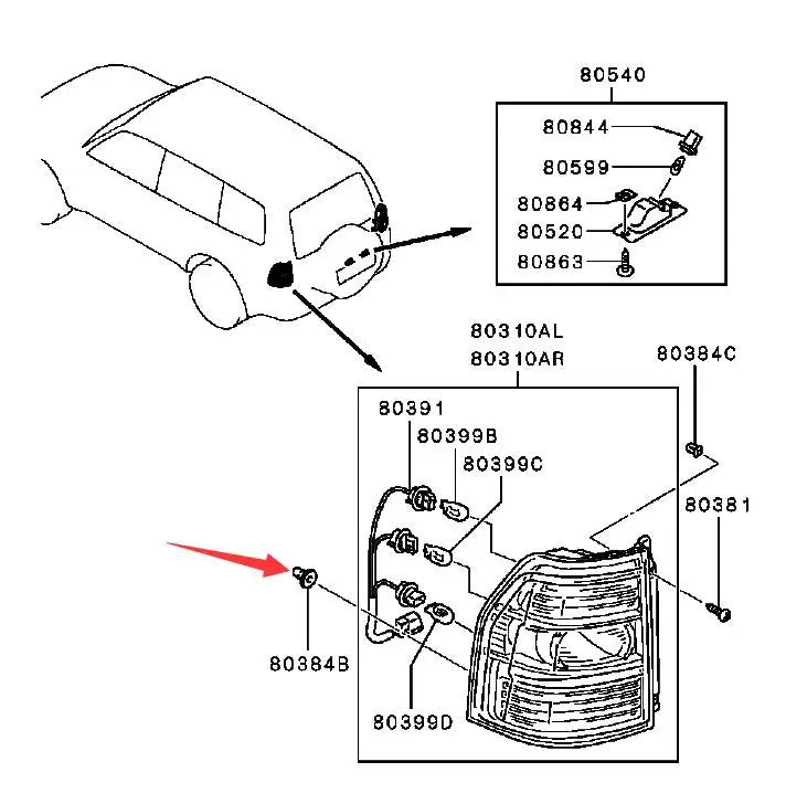 PAJERO V60V70V80V90 SPORT K96W GROMMET,TAIL LAMP MU000613