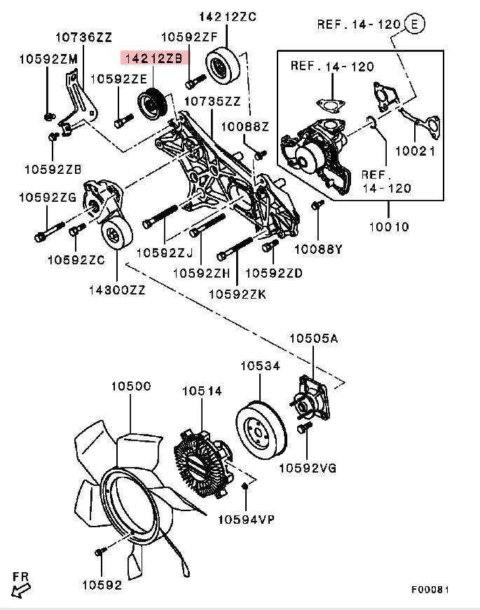 PAJERO3 4 V70V60V80V90W PULLEY,ALTERNATOR BELT IDLER MD368210